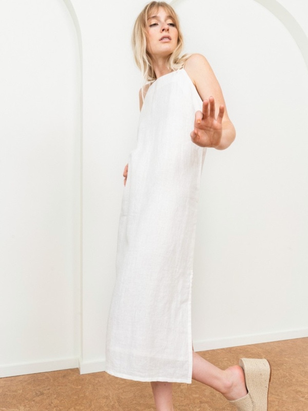 Tribe Alive Women’s White Linen Maxi Dress